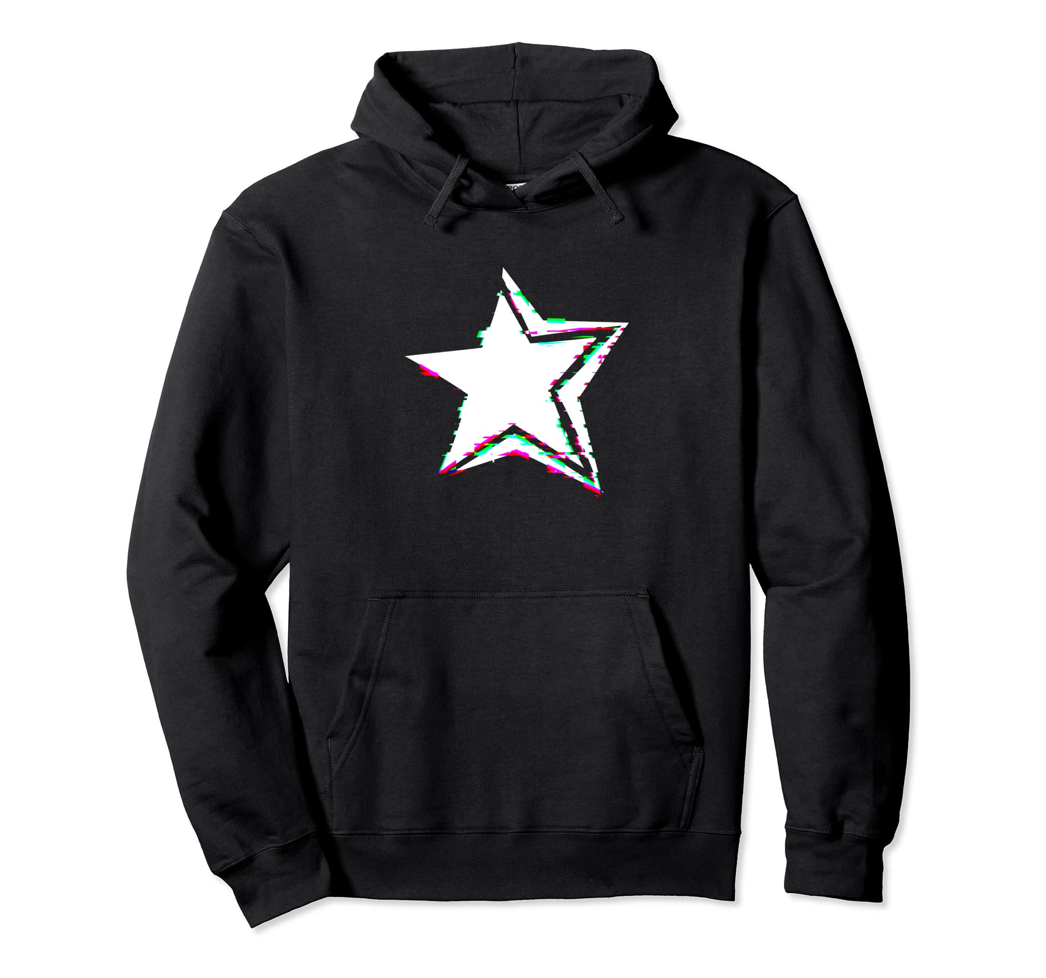 Cyber Y2K Star Front Black And White Hoodie - Minimalist Print Unisex - T-Shirt, Sweatshirt, Hoodie