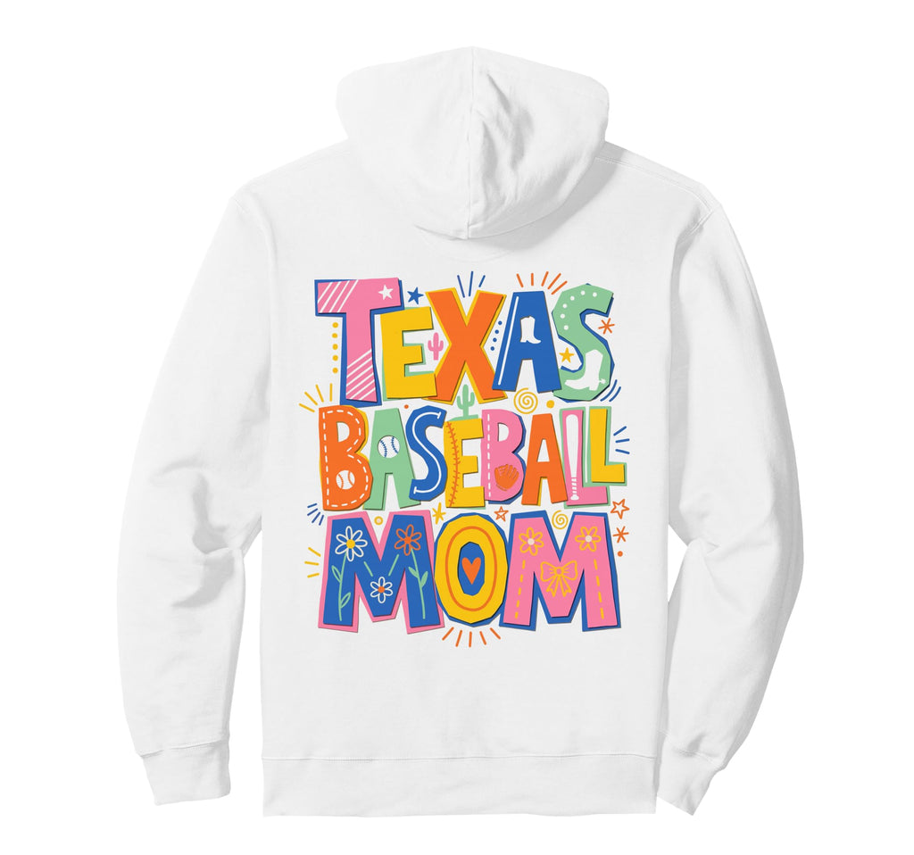 Colorful Texas Baseball Mom Doodle Art Hoodie - Casual Everyday Wear Unisex - T-Shirt, Sweatshirt, Hoodie
