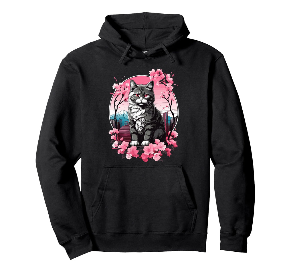 Anime Cat Japanese Vaporwave Aesthetic Hoodie - Aesthetic Graphic Unisex - T-Shirt, Sweatshirt, Hoodie