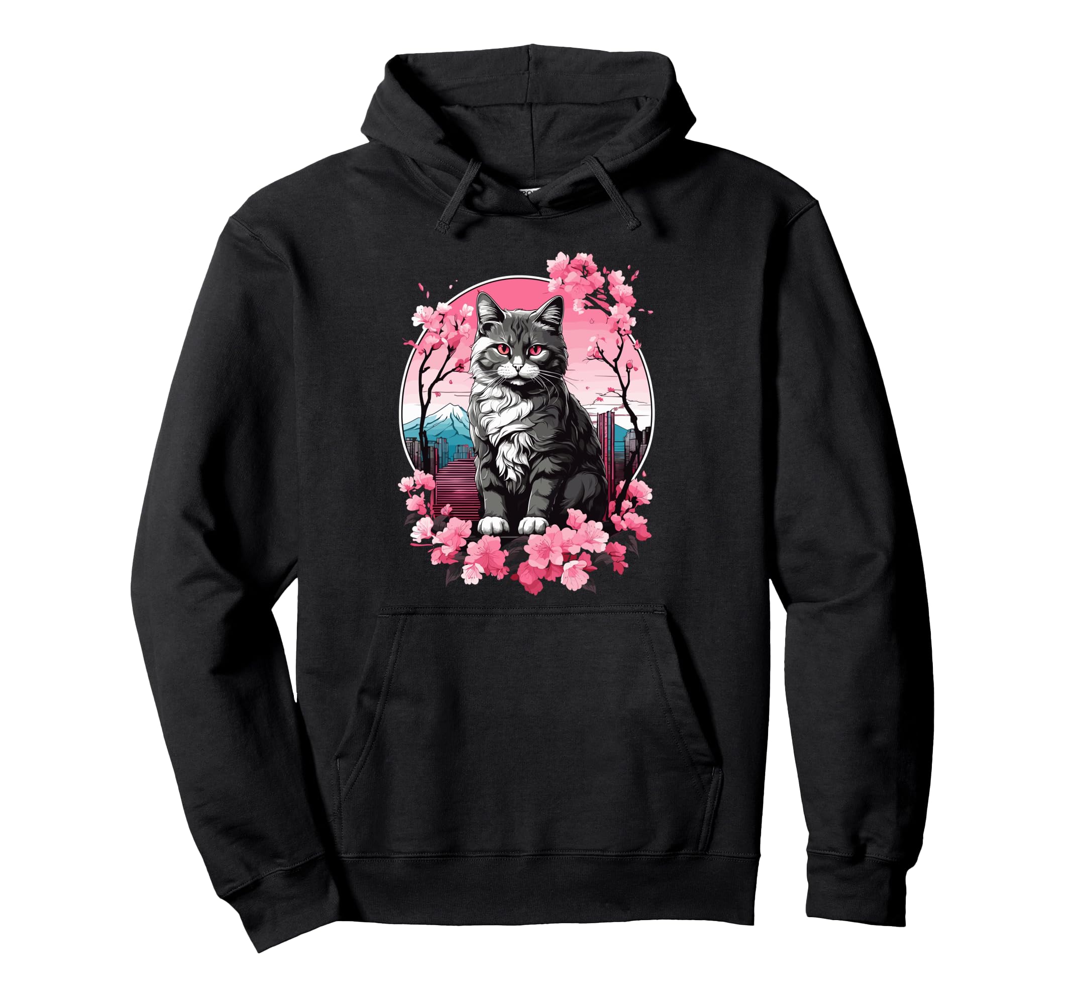 Anime Cat Japanese Vaporwave Aesthetic Hoodie - Aesthetic Graphic Unisex - T-Shirt, Sweatshirt, Hoodie
