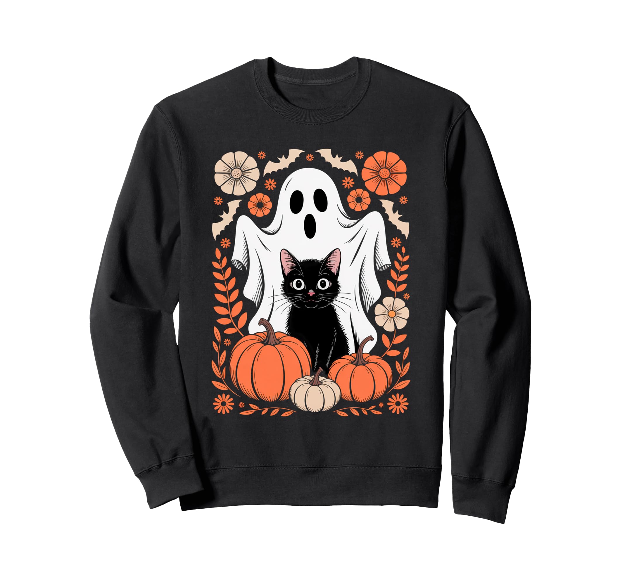 Boho Halloween Cat Ghost Spooky Sweatshirt - Custom Art Print for Adults - T-Shirt, Sweatshirt, Hoodie