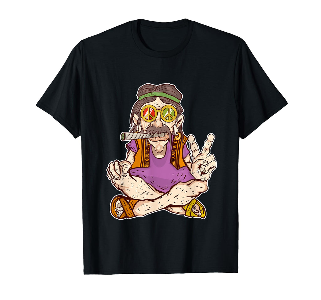 Peace Love Hippie Marijuana Cartoon T-Shirt - Aesthetic Graphic for Adults - T-Shirt, Sweatshirt, Hoodie