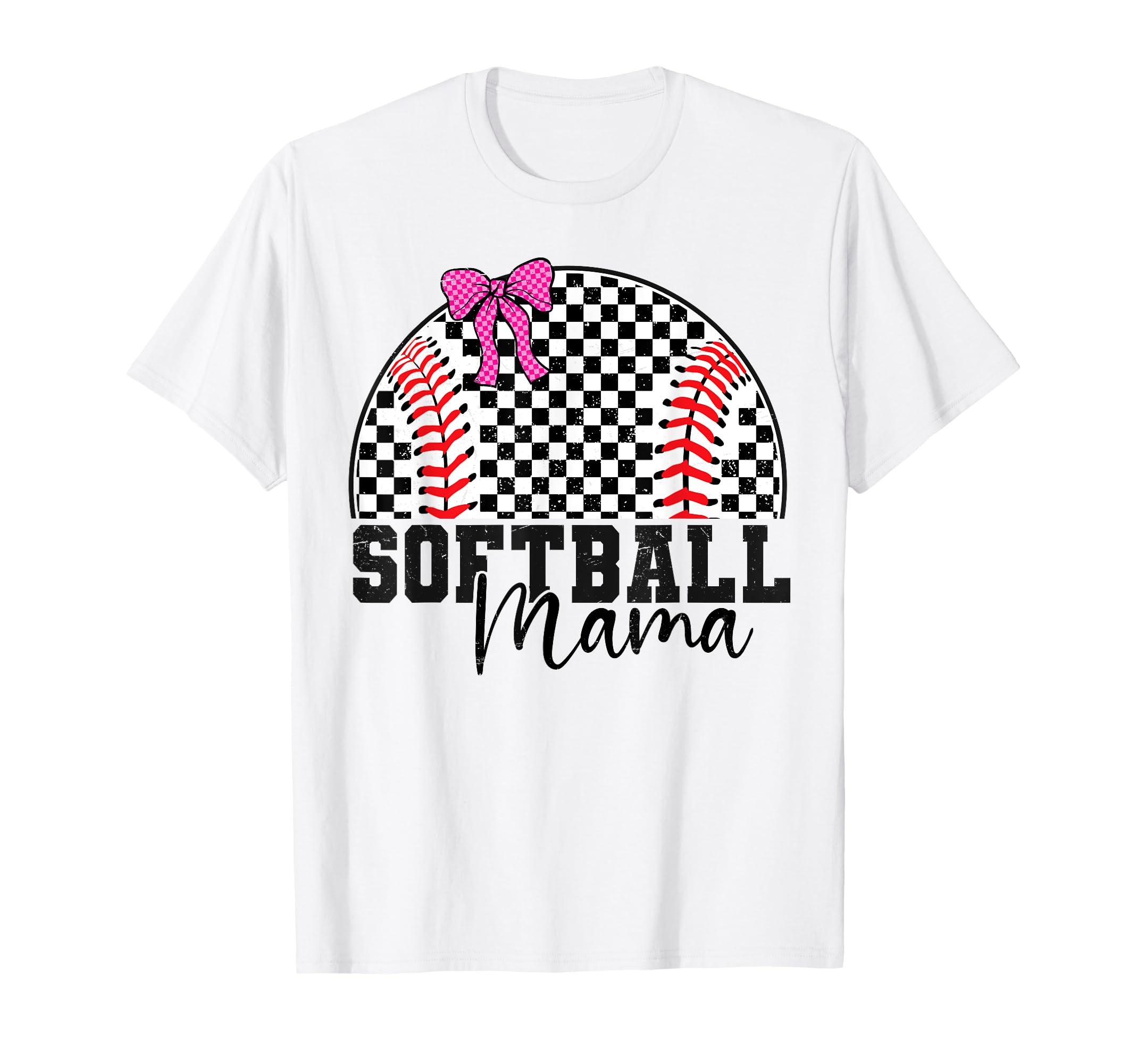 Checkered Baseball Mama Bow Varsity T-Shirt - Casual Everyday Wear Unisex - T-Shirt, Sweatshirt, Hoodie