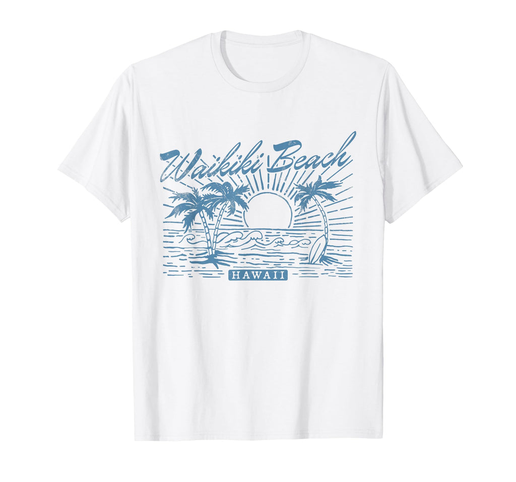 Waikiki Beach Hawaii Distressed T-Shirt - Fun Novelty Design Men Women - T-Shirt, Sweatshirt, Hoodie