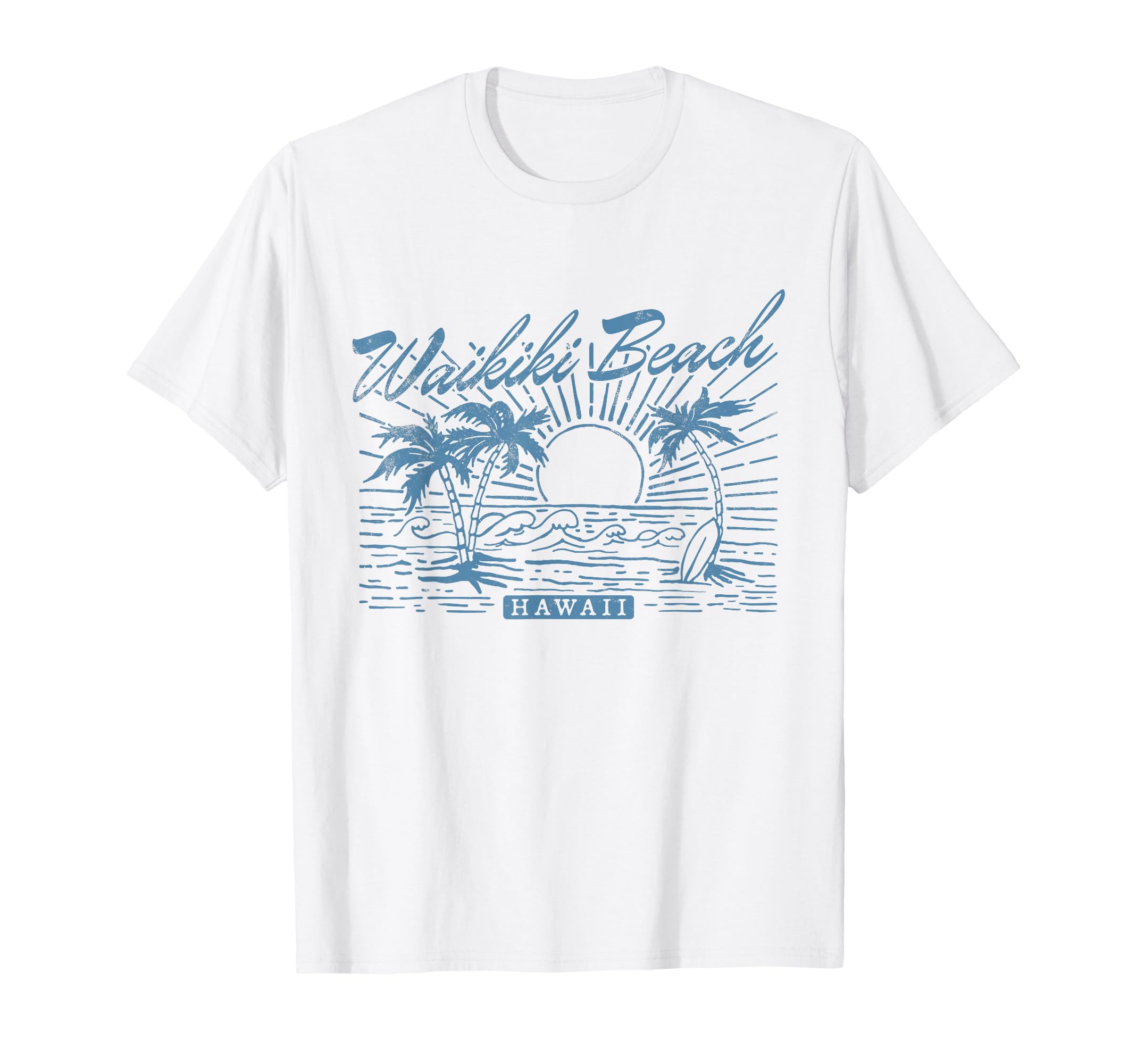 Waikiki Beach Hawaii Distressed T-Shirt - Fun Novelty Design Men Women - T-Shirt, Sweatshirt, Hoodie