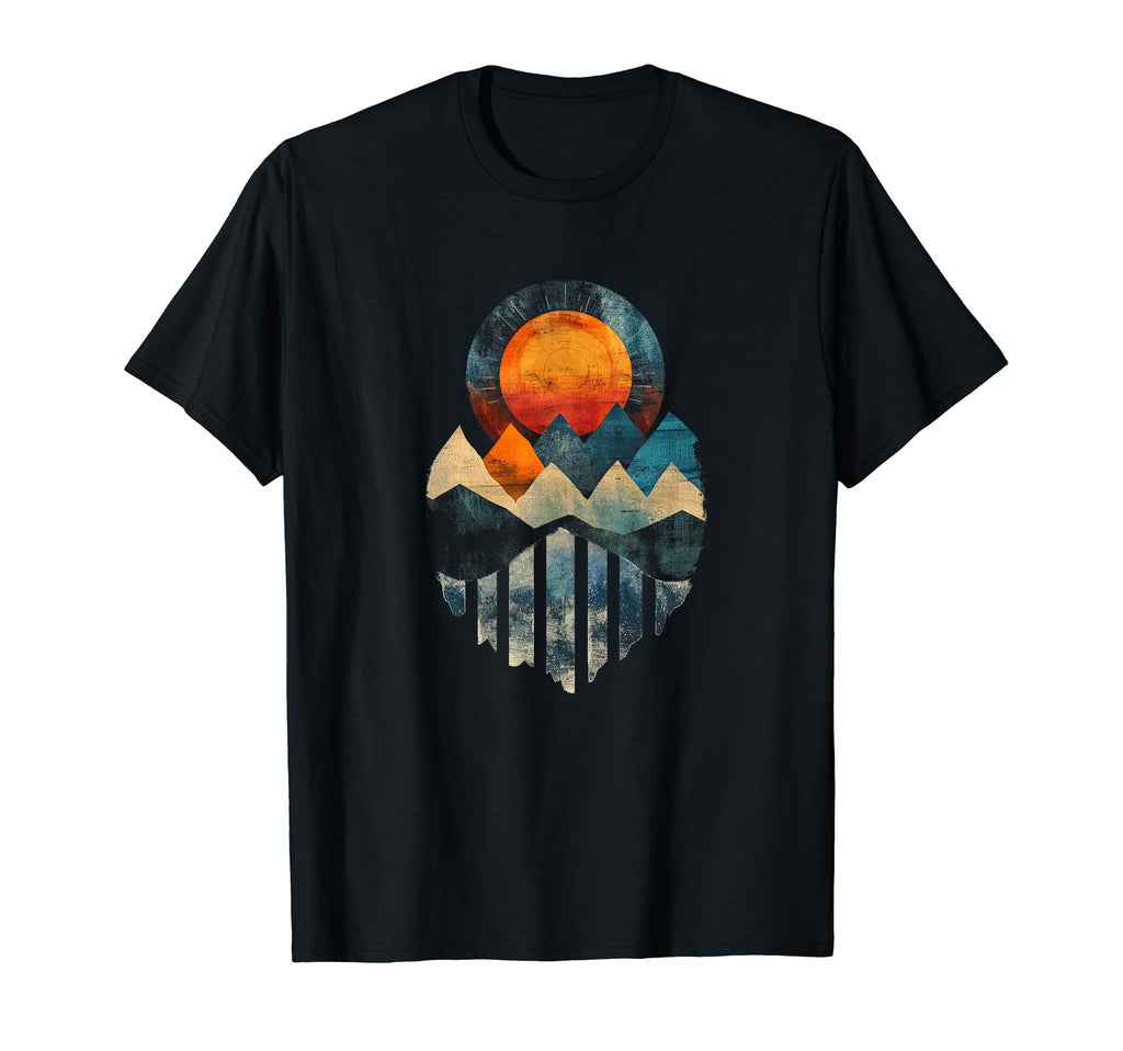 Sunset Mountain Abstract Orange Blue T-Shirt - Graphic Print Men Women - T-Shirt, Sweatshirt, Hoodie