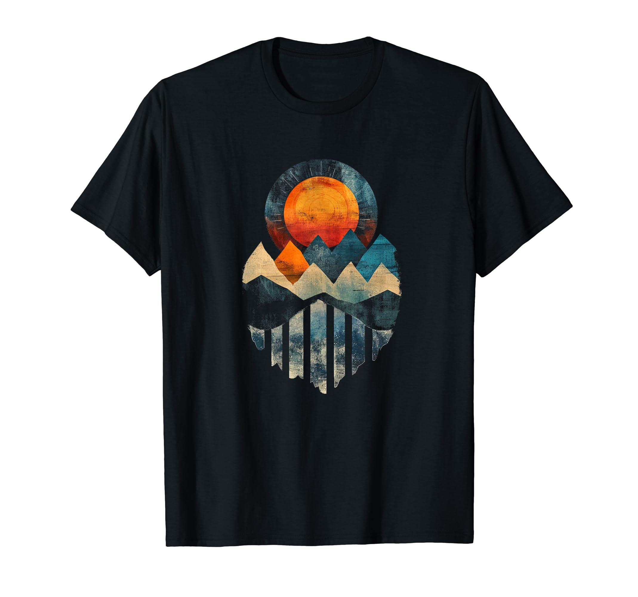 Sunset Mountain Abstract Orange Blue T-Shirt - Graphic Print Men Women - T-Shirt, Sweatshirt, Hoodie