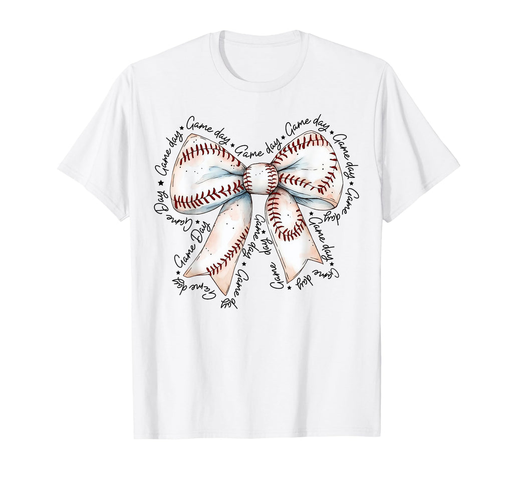 Coquette Baseball Game Day Baseball Bow T-Shirt - Graphic Print Men Women - T-Shirt, Sweatshirt, Hoodie