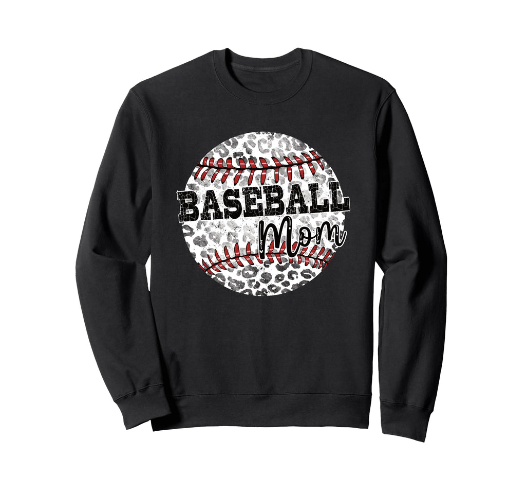 Leopard Baseball Mom Distressed Sweatshirt - Fun Novelty Design for Adults - T-Shirt, Sweatshirt, Hoodie
