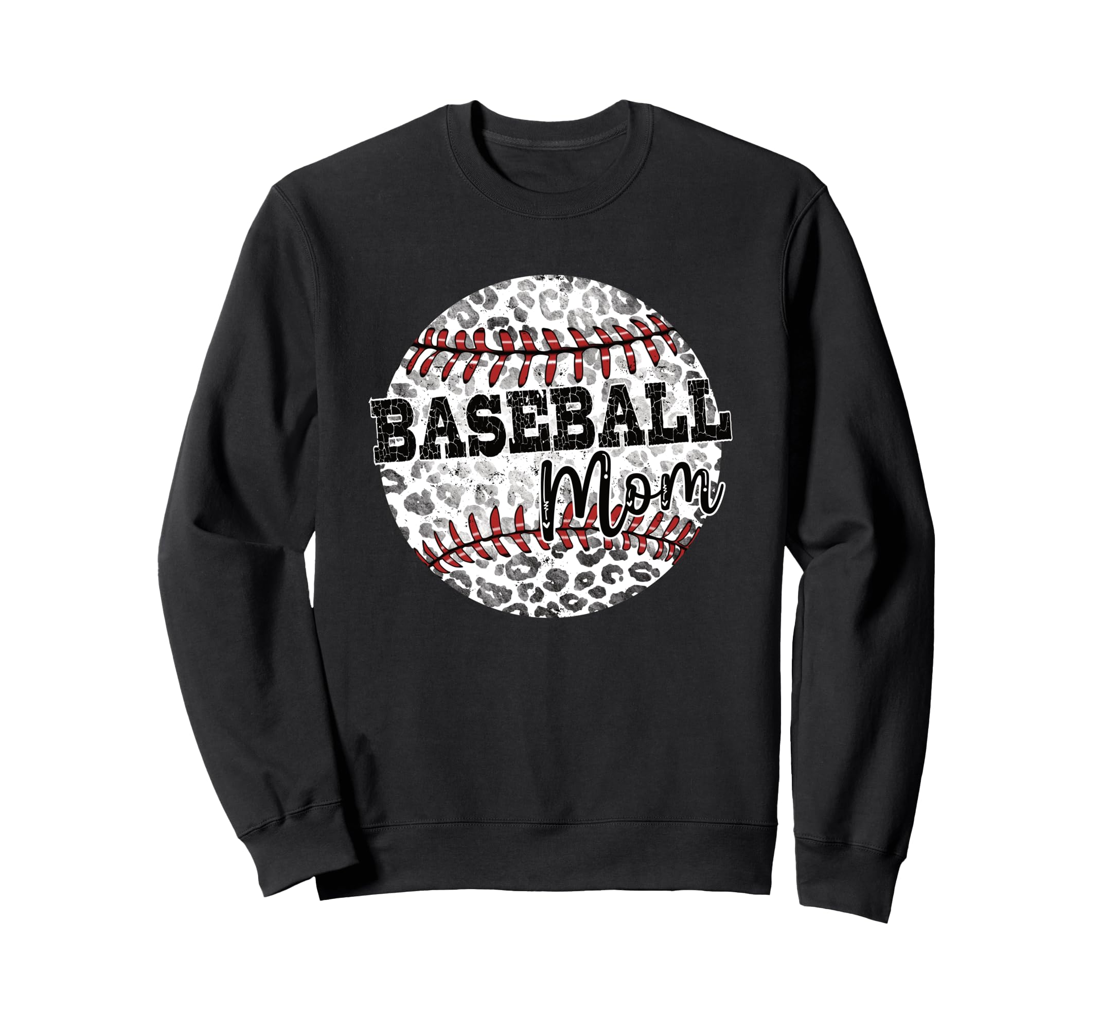 Leopard Baseball Mom Distressed Sweatshirt - Fun Novelty Design for Adults - T-Shirt, Sweatshirt, Hoodie
