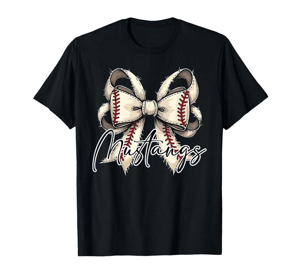 Mustangs Baseball Coquette Bow Game T-Shirt - Minimalist Print Men Women - T-Shirt, Sweatshirt, Hoodie