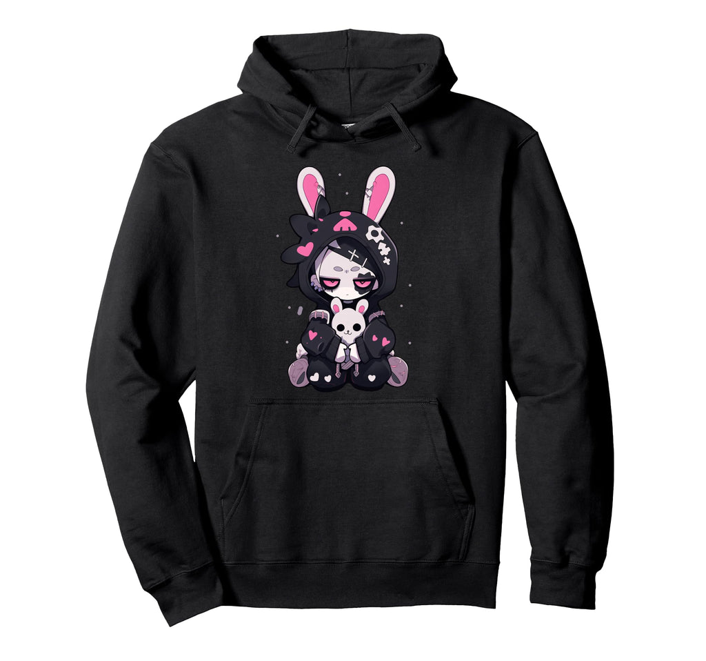 Goth Bunny Anime E Gothic Outfit Hoodie - Minimalist Print for Adults - T-Shirt, Sweatshirt, Hoodie
