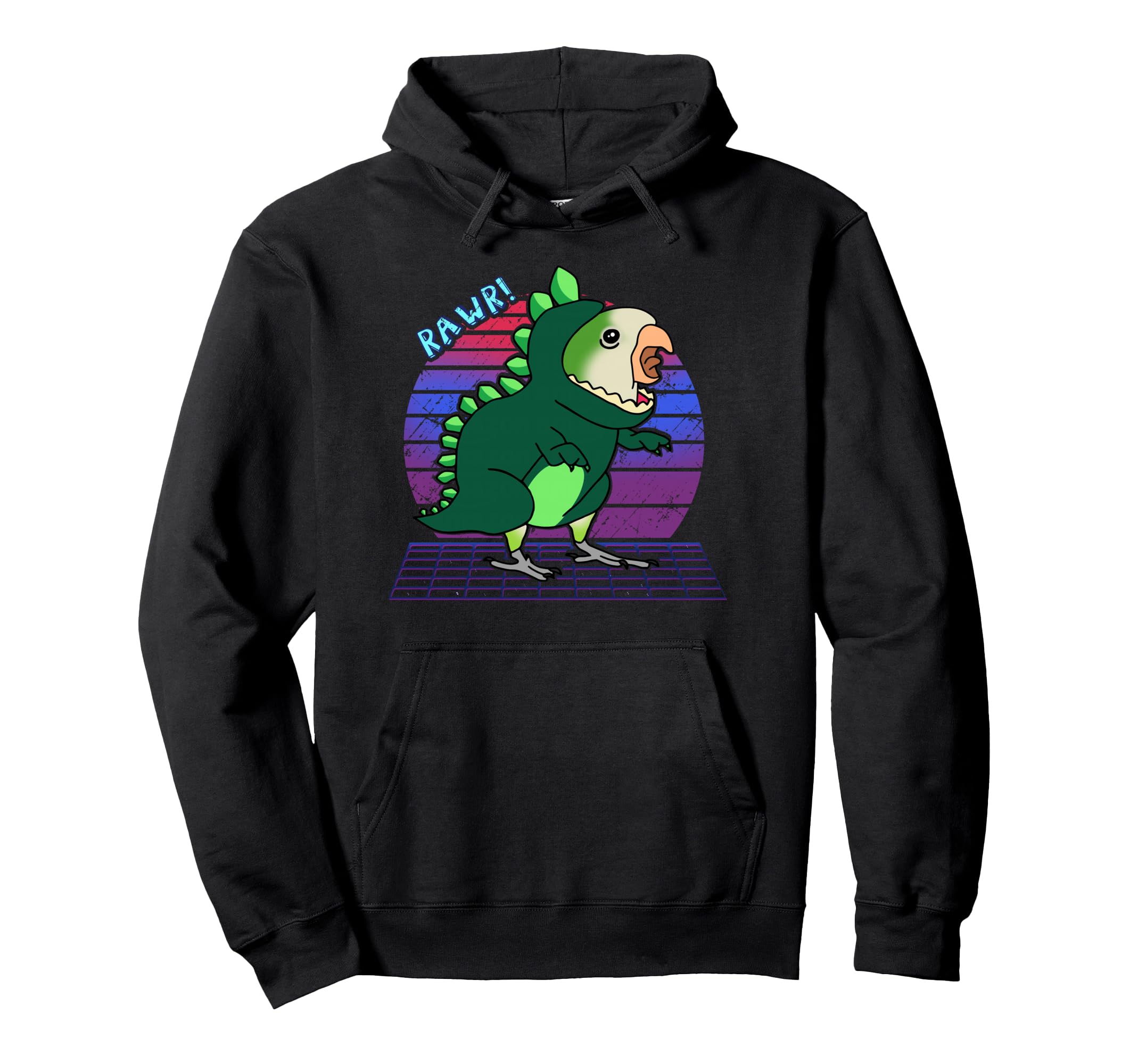 Aesthetic Vaporwave Green Monk Parakeet Hoodie - Graphic Print Unisex - T-Shirt, Sweatshirt, Hoodie