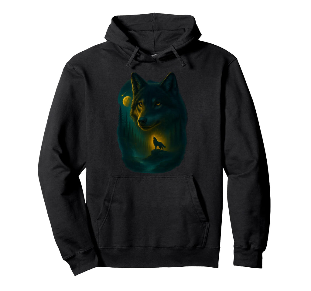 Wolf Howling Moon Grunge Y2K 90S Hoodie - Minimalist Print for Adults - T-Shirt, Sweatshirt, Hoodie