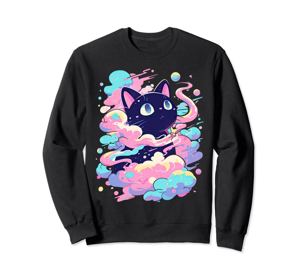 Kawaii Black Cat Pastel Cloud Y2K Sweatshirt - Fun Novelty Design Unisex - T-Shirt, Sweatshirt, Hoodie