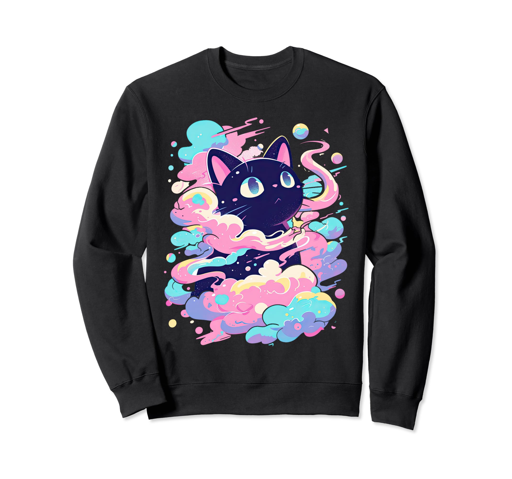 Kawaii Black Cat Pastel Cloud Y2K Sweatshirt - Fun Novelty Design Unisex - T-Shirt, Sweatshirt, Hoodie