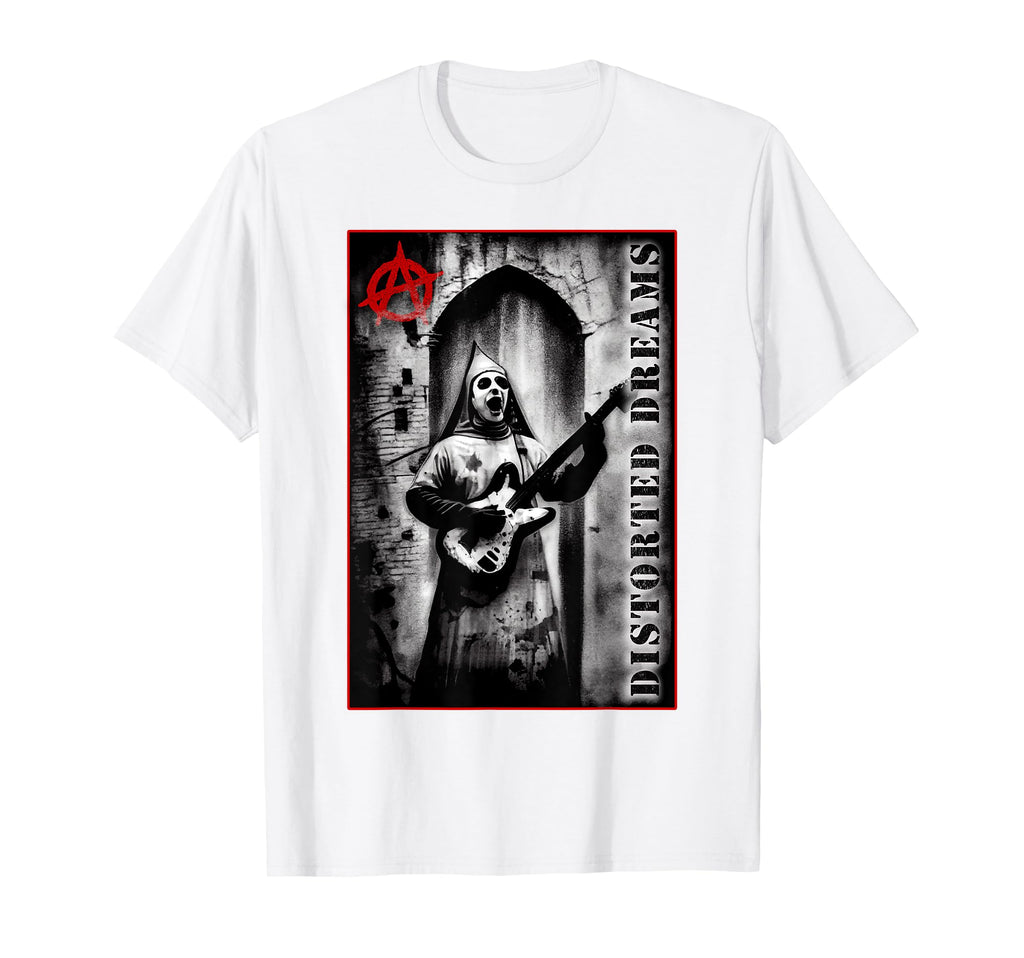 Punk Goth Nun Playing Guitar Grunge T-Shirt - Minimalist Print for Adults - T-Shirt, Sweatshirt, Hoodie