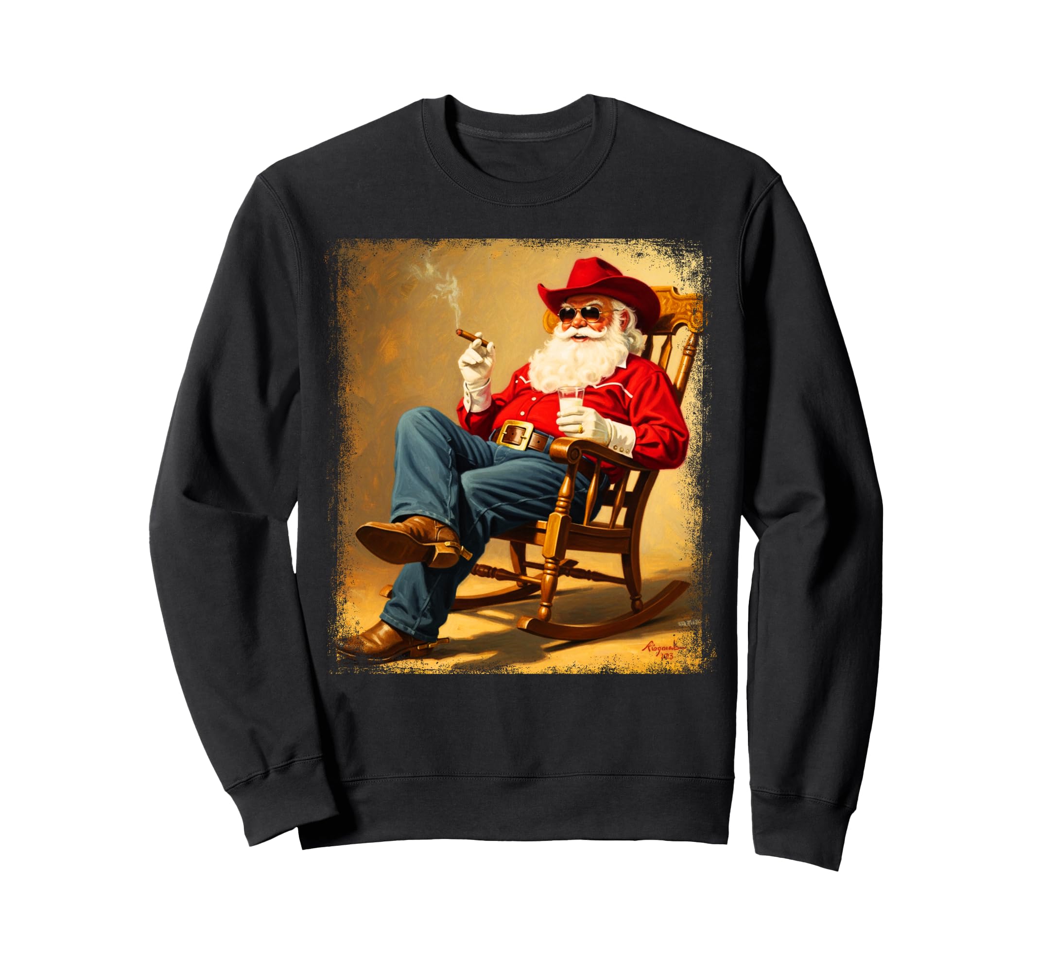 Country Cigar Jolly Cowboy Santa Sweatshirt - Minimalist Print Men Women - T-Shirt, Sweatshirt, Hoodie