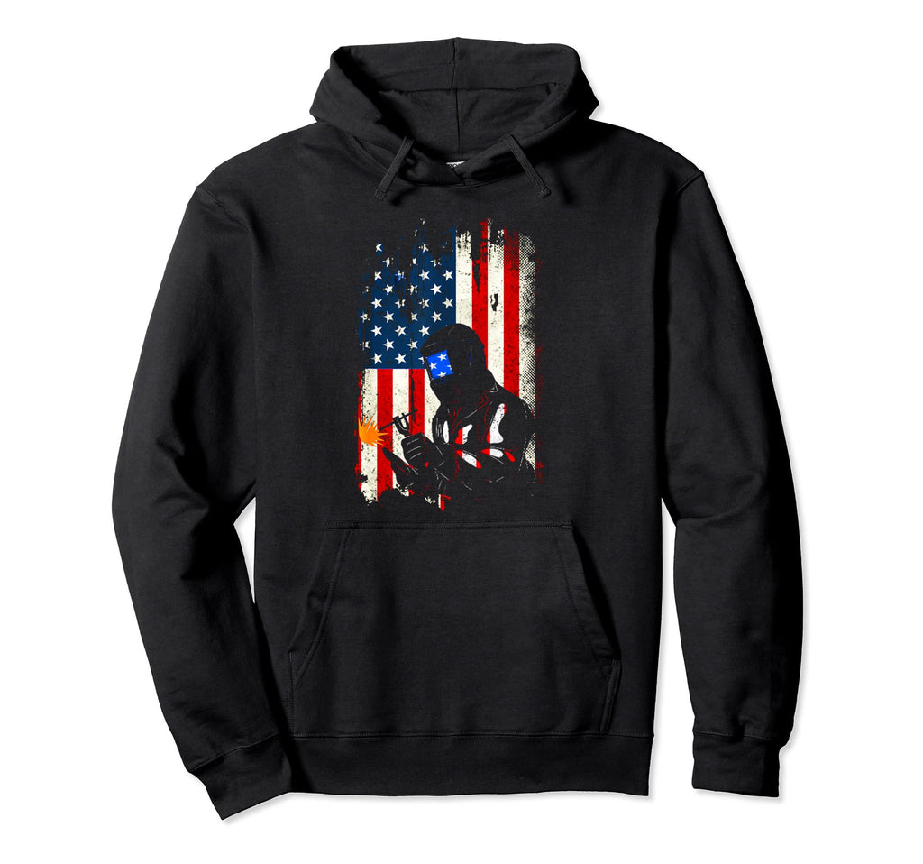 Distressed American Usa Flag Welding Hoodie - Fun Novelty Design Men Women - T-Shirt, Sweatshirt, Hoodie