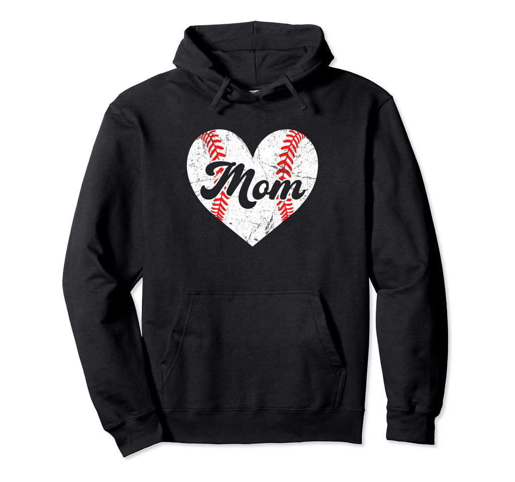 Mothers Day Distressed Heart Baseball Mom Hoodie - Graphic Print Men Women - T-Shirt, Sweatshirt, Hoodie
