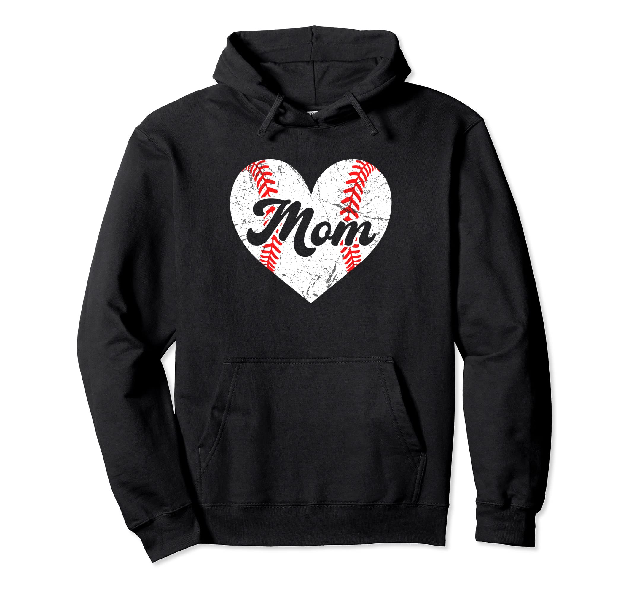 Mothers Day Distressed Heart Baseball Mom Hoodie - Graphic Print Men Women - T-Shirt, Sweatshirt, Hoodie