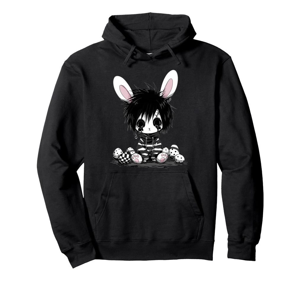 Emo Goth Black Easter Bunny K Pop Teen Hoodie - Minimalist Print Unisex - T-Shirt, Sweatshirt, Hoodie