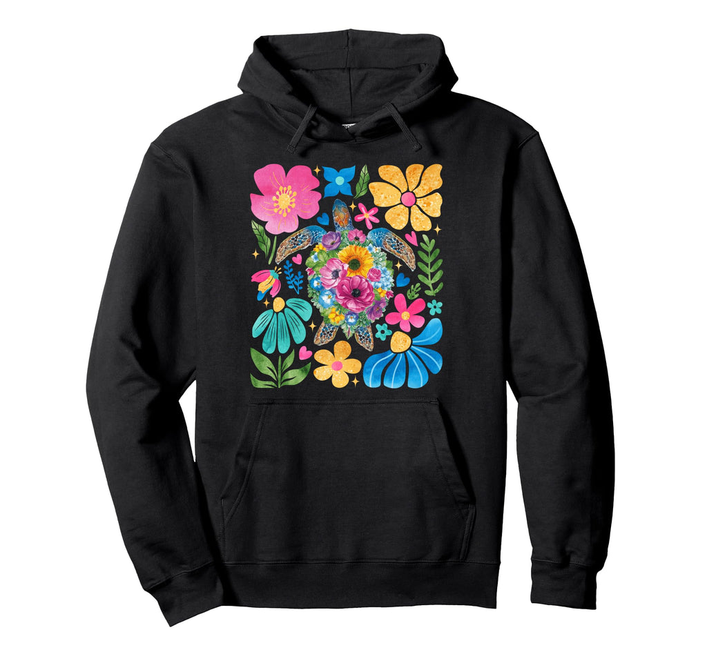 Sea Turtle Boho Summer Floral Groovy Hoodie - Streetwear Style for Adults - T-Shirt, Sweatshirt, Hoodie