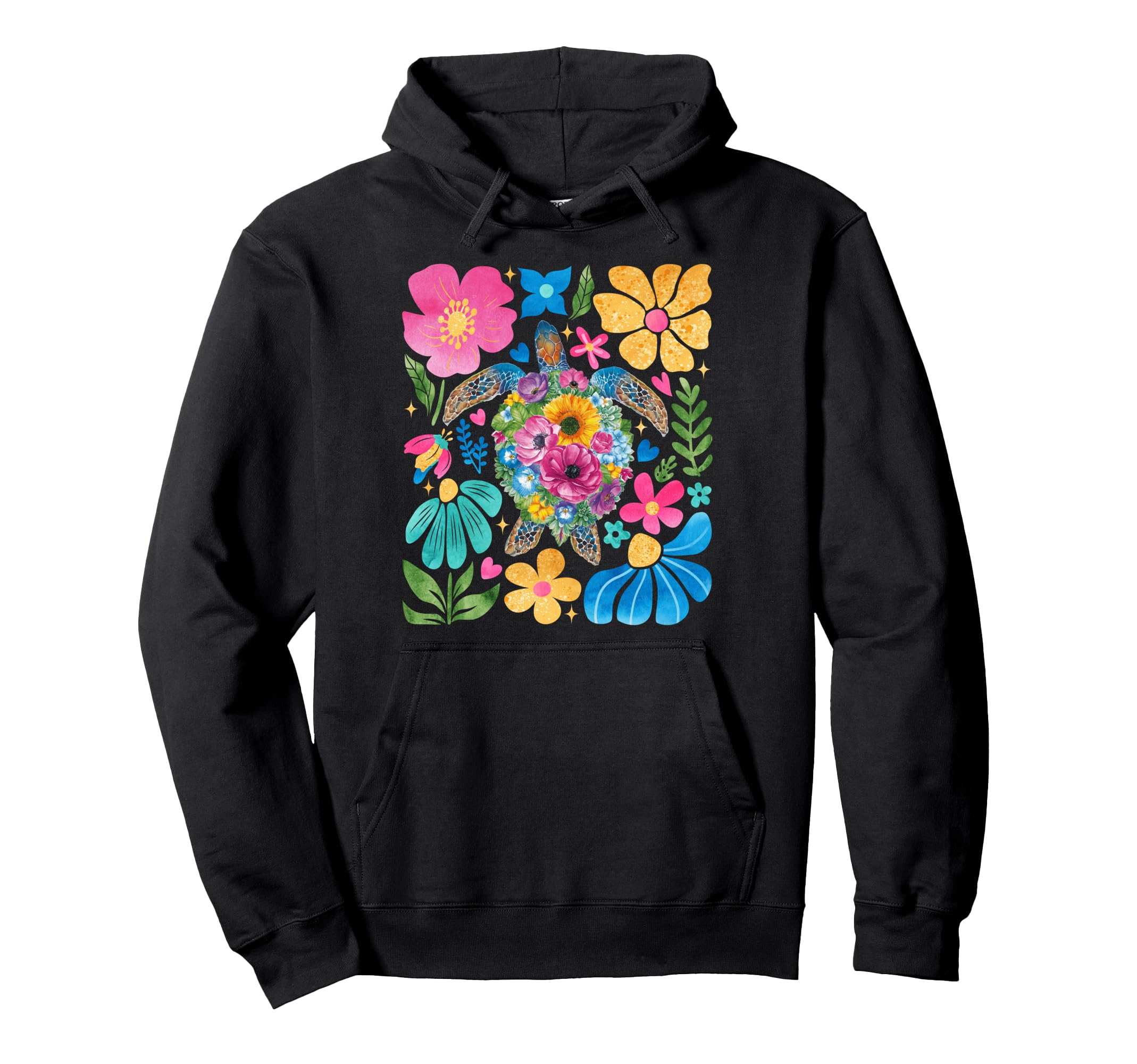 Sea Turtle Boho Summer Floral Groovy Hoodie - Streetwear Style for Adults - T-Shirt, Sweatshirt, Hoodie