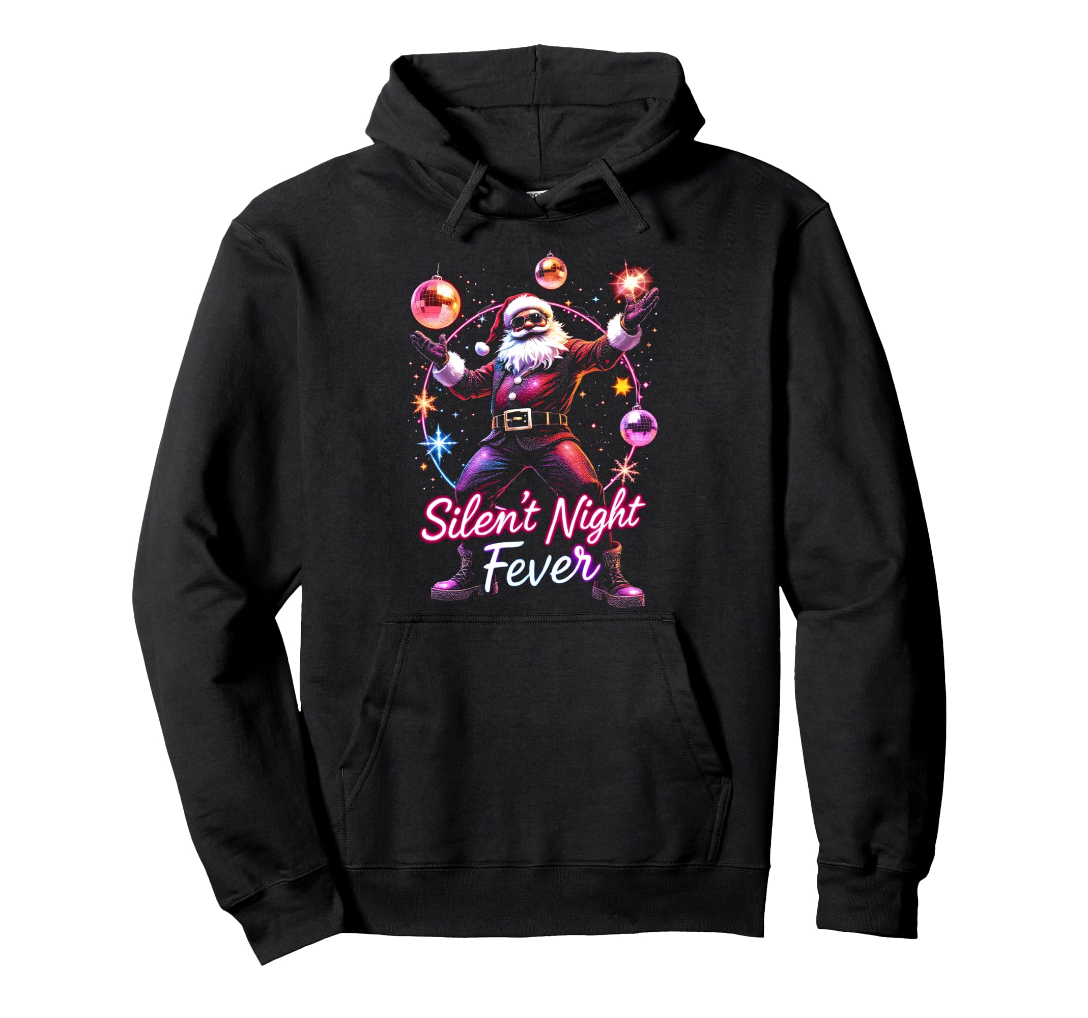 Silent Night Fever Disco Santa Funky Hoodie - Minimalist Print for Adults - T-Shirt, Sweatshirt, Hoodie