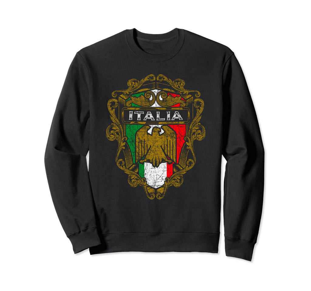 Italian Flag Crest Italy Distressed Sweatshirt - Unique Graphic Unisex - T-Shirt, Sweatshirt, Hoodie