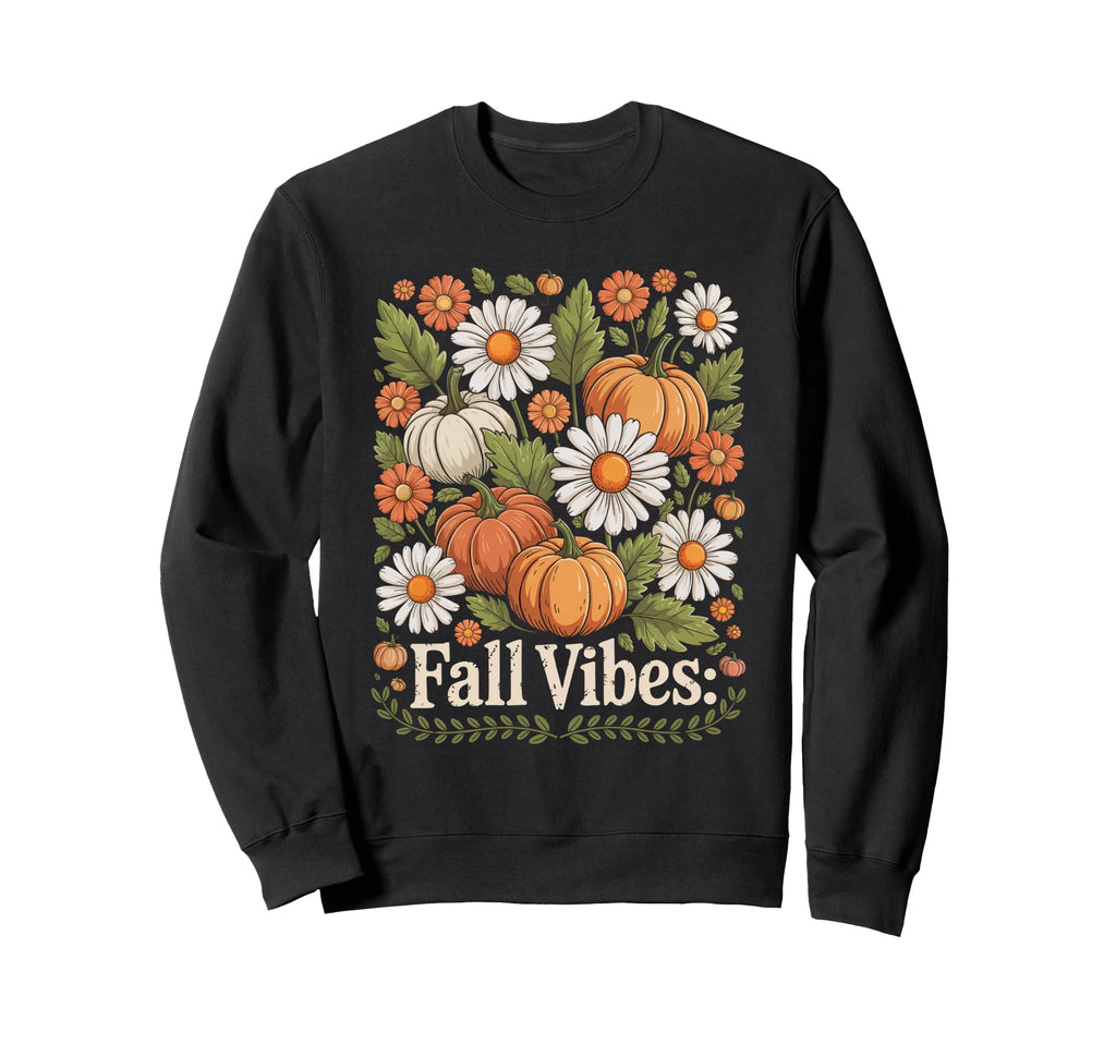 Boho Pumpkin Daisies Floral Fall Sweatshirt - Trendy Graphic for Adults - T-Shirt, Sweatshirt, Hoodie