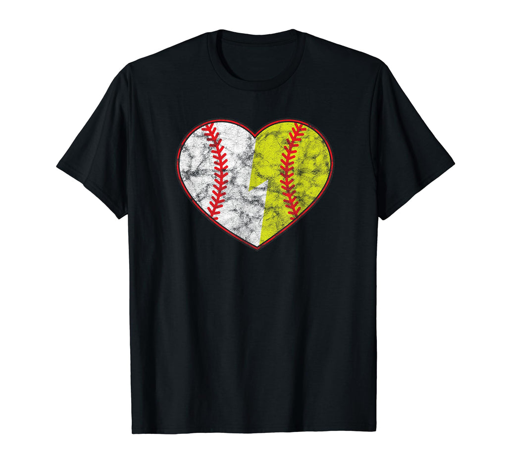 Distressed Softball Baseball Heart T-Shirt - Streetwear Style for Adults - T-Shirt, Sweatshirt, Hoodie