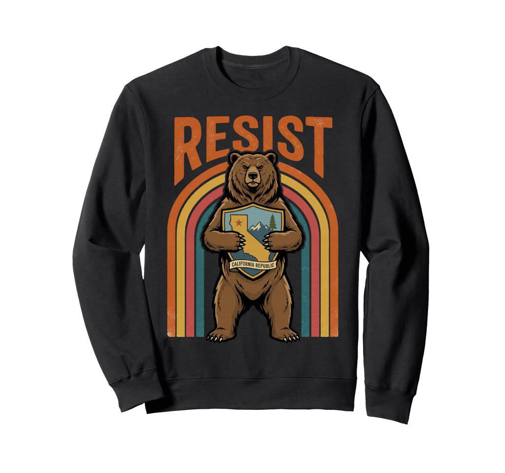 Resist California Bear Holding State Sweatshirt - Custom Art Print Unisex - T-Shirt, Sweatshirt, Hoodie