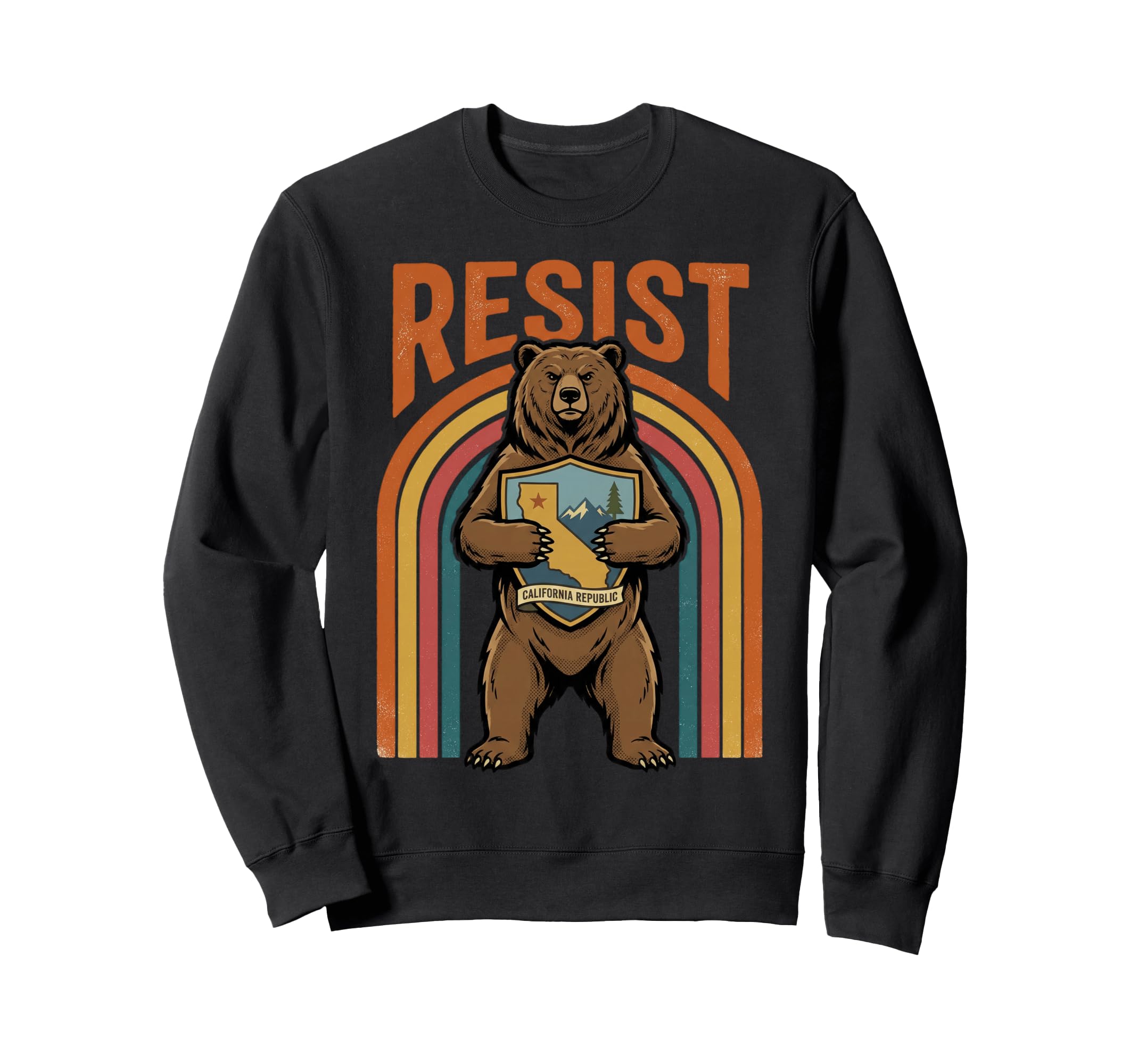 Resist California Bear Holding State Sweatshirt - Custom Art Print Unisex - T-Shirt, Sweatshirt, Hoodie