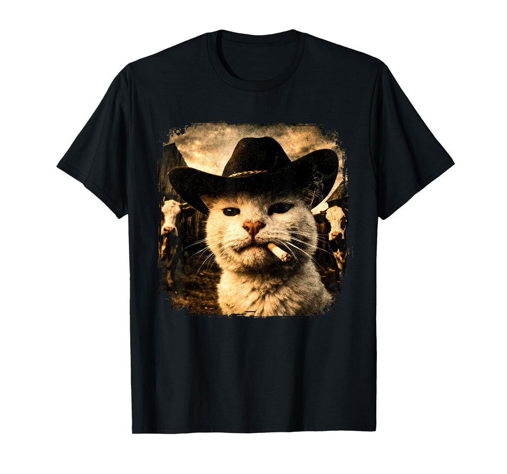 Funny Cowboy Cat Western Ranch Art T-Shirt - Streetwear Style Men Women - T-Shirt, Sweatshirt, Hoodie