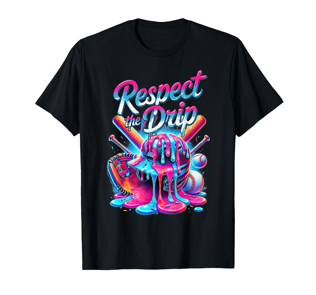 Baseball Drip Ice Cream Respect T-Shirt - Fun Novelty Design for Adults - T-Shirt, Sweatshirt, Hoodie