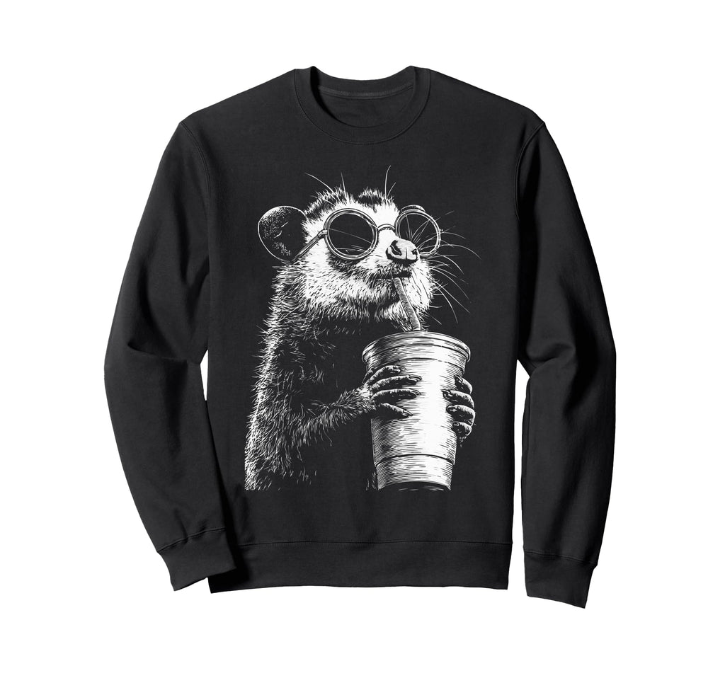 Opossum Drinking Iced Coffee Sweatshirt - Casual Everyday Wear Unisex - T-Shirt, Sweatshirt, Hoodie
