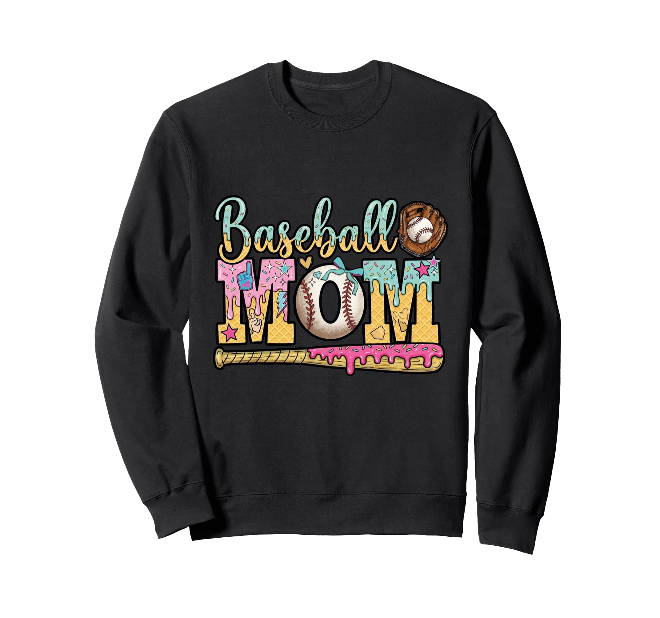 Baseball Mom Drip Ice Cream Sweatshirt - Fun Novelty Design for Adults - T-Shirt, Sweatshirt, Hoodie