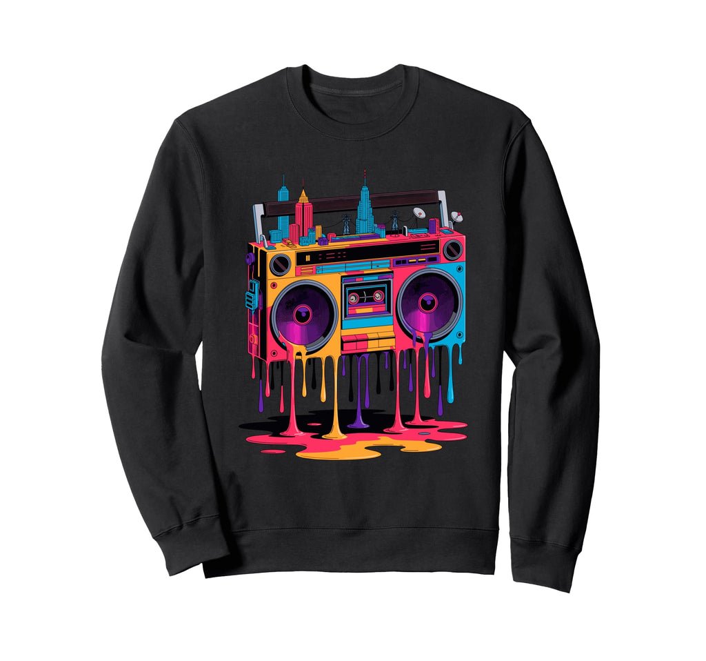 Dripping Paint Boombox Old Sweatshirt - Aesthetic Graphic for Adults - T-Shirt, Sweatshirt, Hoodie