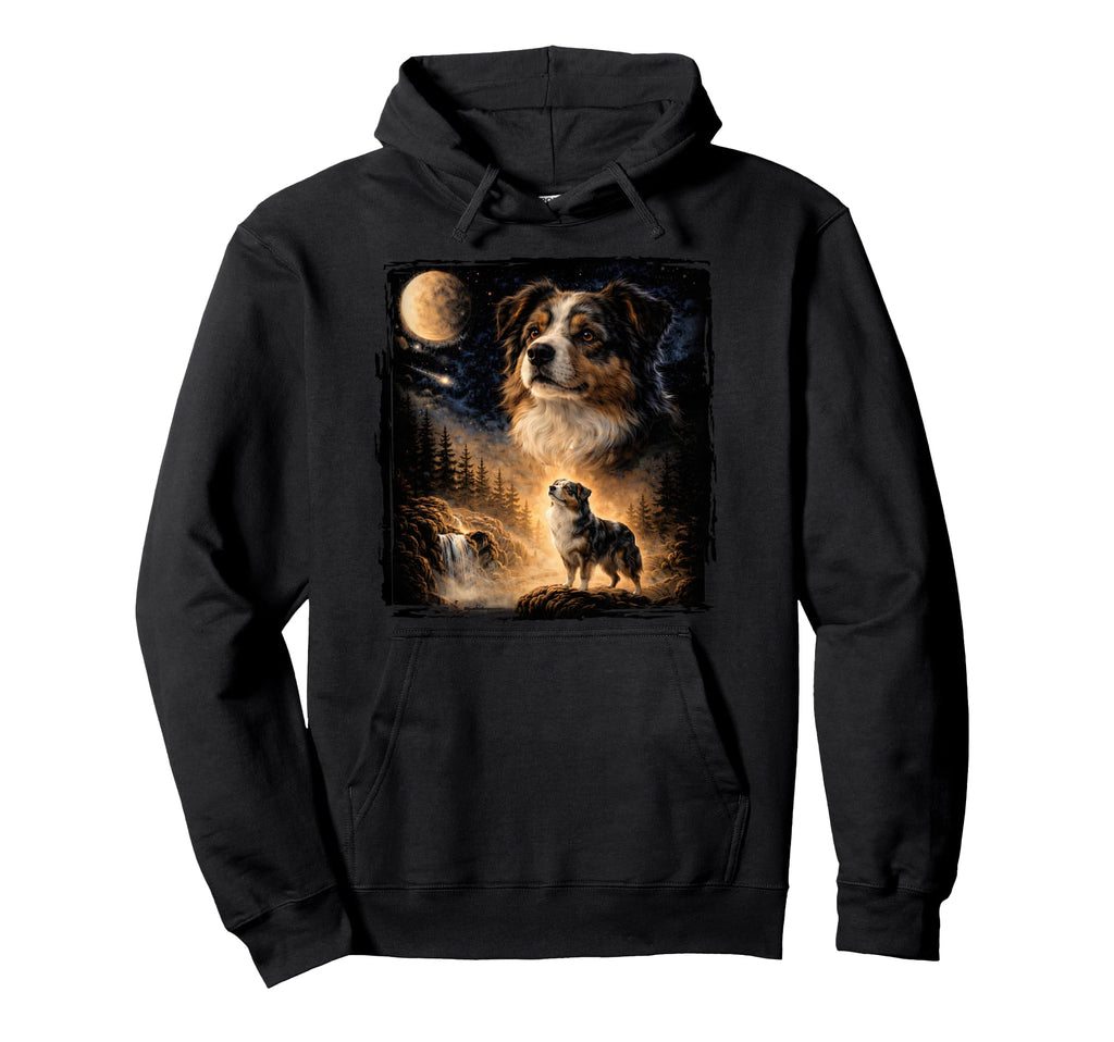 90S Australian Shepherd Howling Moon Hoodie - Casual Everyday Wear Unisex - T-Shirt, Sweatshirt, Hoodie
