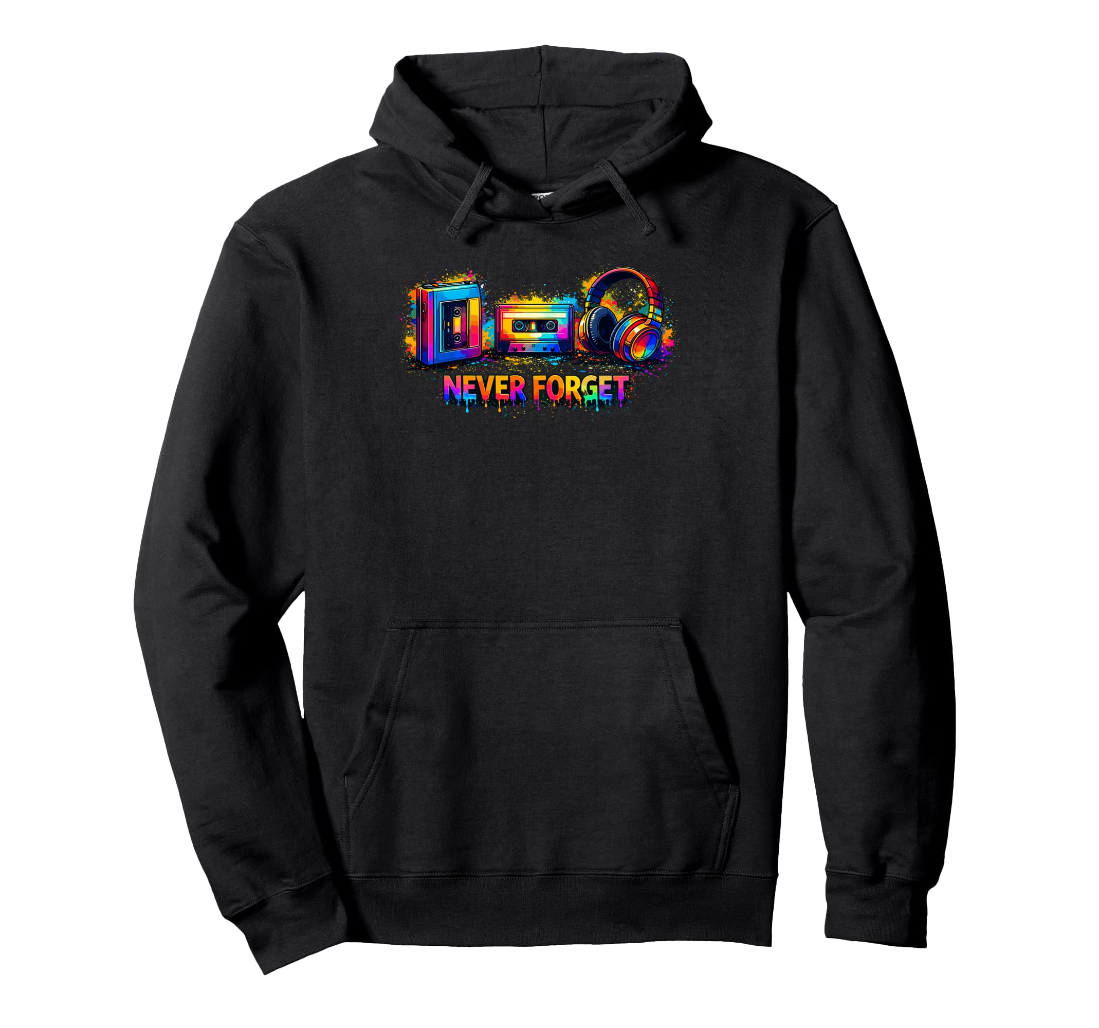 Splash Art Never Forget Cassette Tape Hoodie - Streetwear Style for Adults - T-Shirt, Sweatshirt, Hoodie