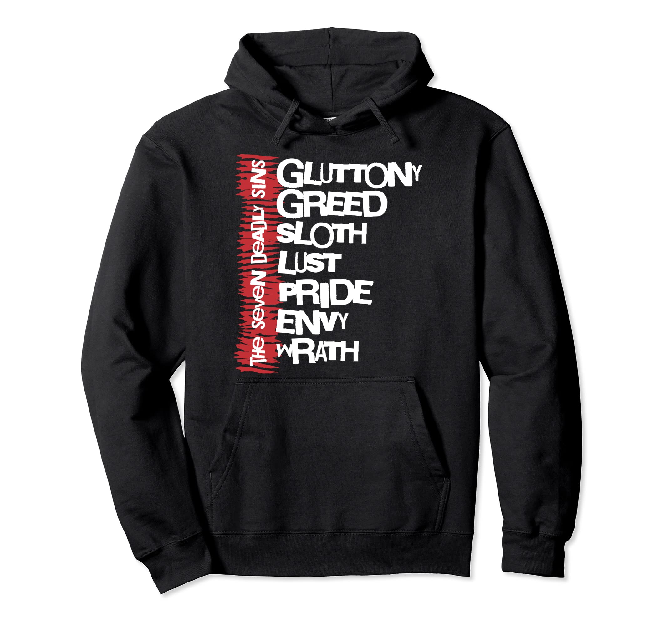 Seven Deadly Sins Distressed List Hoodie - Trendy Graphic Unisex - T-Shirt, Sweatshirt, Hoodie