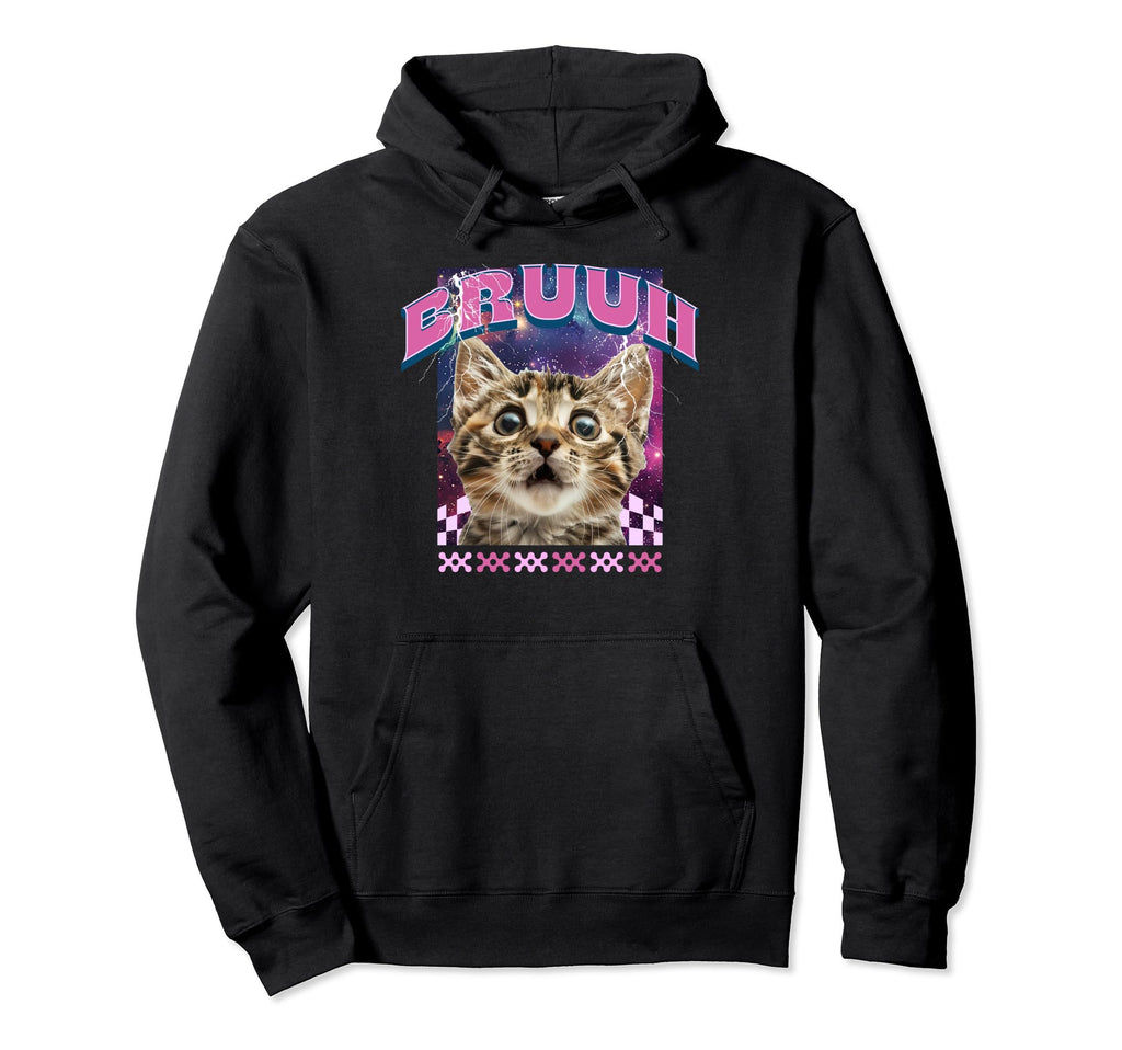 Funny Bruh Space Cat Aesthetic Y2K Hoodie - Custom Art Print for Adults - T-Shirt, Sweatshirt, Hoodie