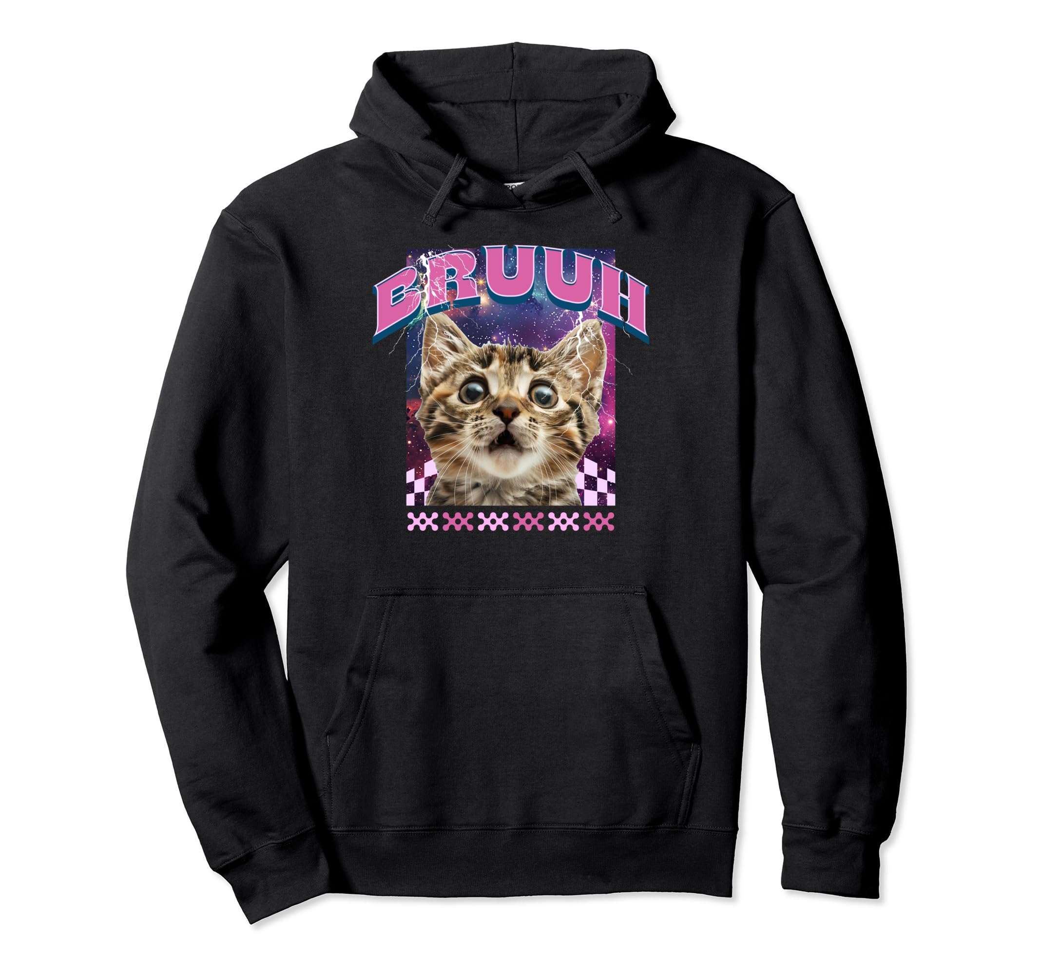 Funny Bruh Space Cat Aesthetic Y2K Hoodie - Custom Art Print for Adults - T-Shirt, Sweatshirt, Hoodie