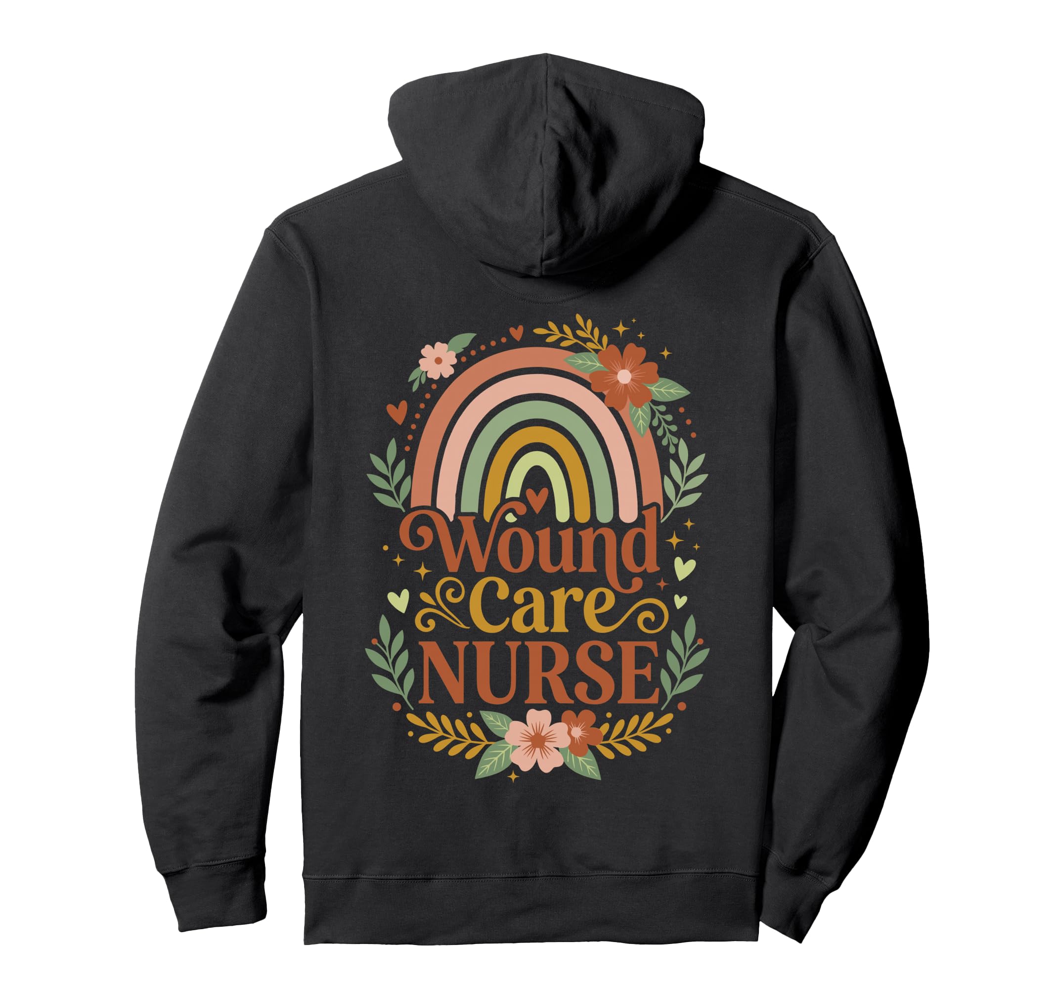 Wound Care Nurse Boho Rainbow Floral Rn Hoodie - Trendy Graphic for Adults - T-Shirt, Sweatshirt, Hoodie