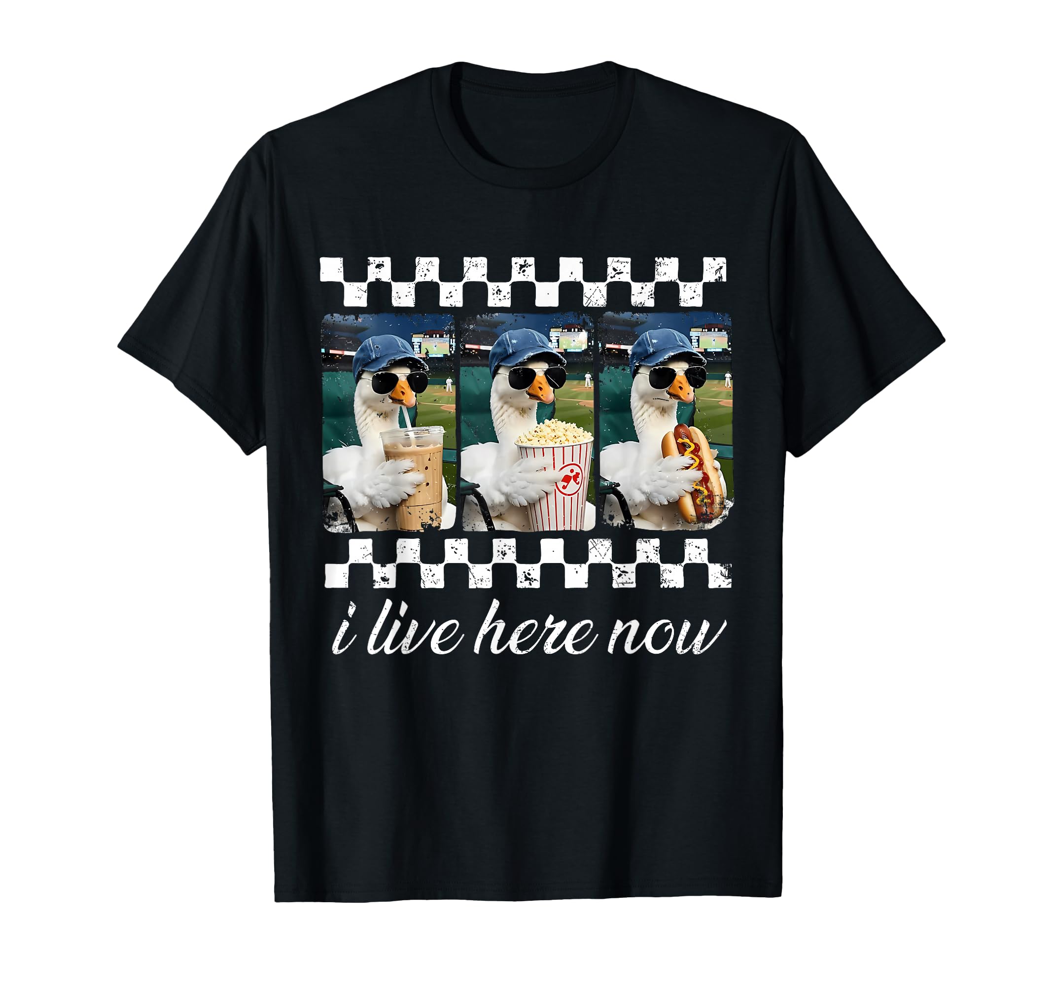 I Live Here Now Funny Goose Baseball Field T-Shirt - Trendy Graphic Unisex - T-Shirt, Sweatshirt, Hoodie