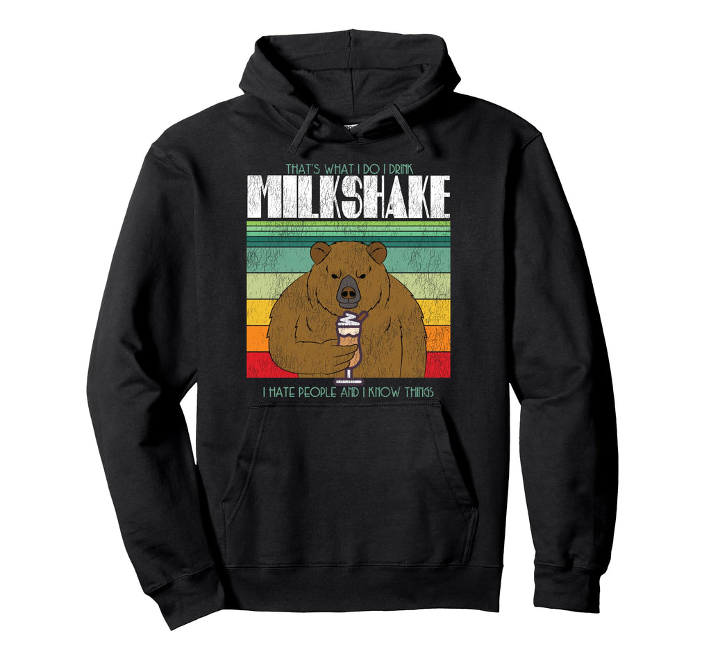 Bear Drinking Milkshake I Hate People Hoodie - Custom Art Print for Adults - T-Shirt, Sweatshirt, Hoodie