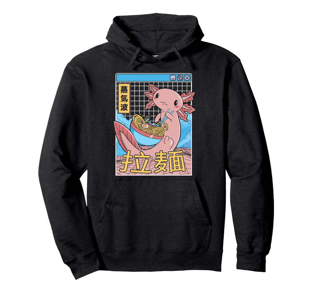 Axolotl Ramen Noodles Kawaii Vaporwave Hoodie - Custom Art Print Unisex - T-Shirt, Sweatshirt, Hoodie