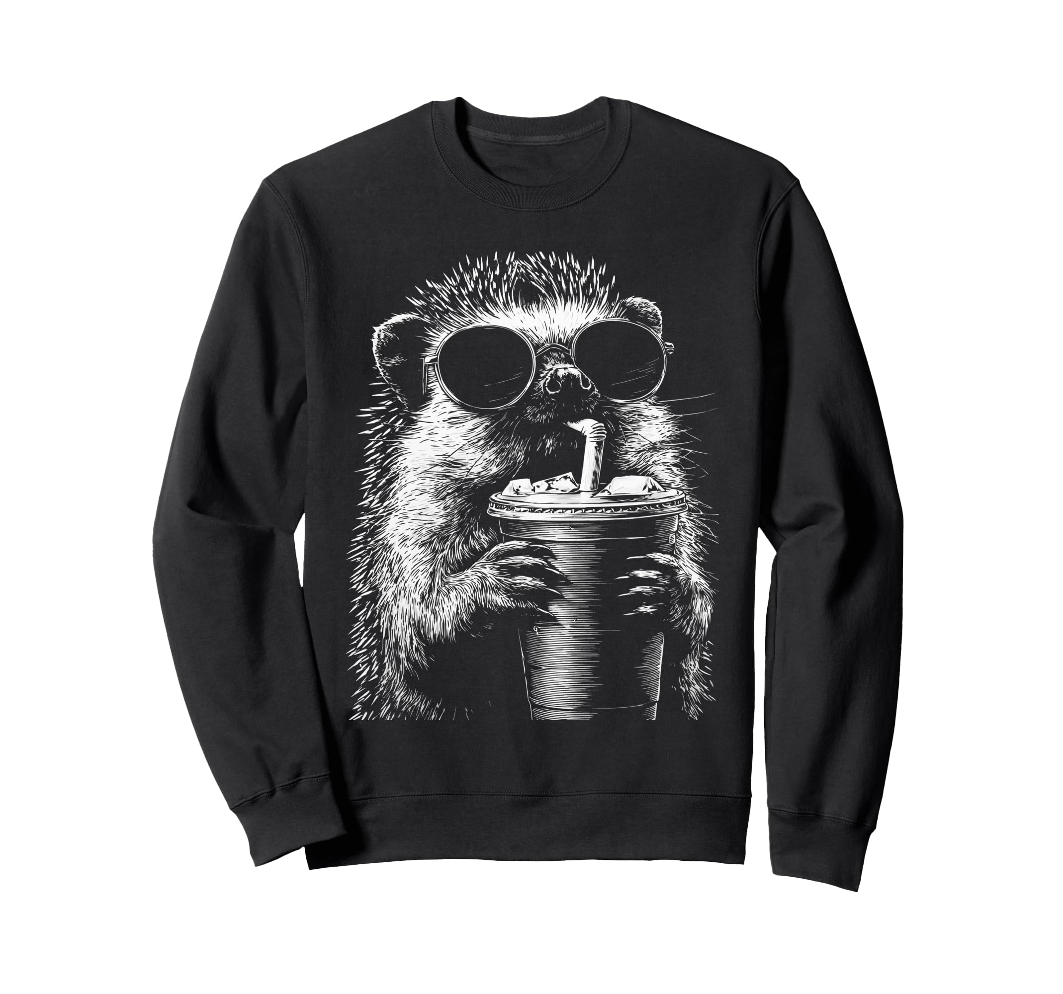 Hedgehog Drinking Iced Coffee Funny Sweatshirt - Trendy Graphic Unisex - T-Shirt, Sweatshirt, Hoodie