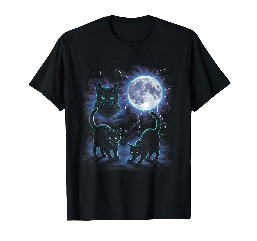 Black Cat 90S Aesthetic Moonlight T-Shirt - Minimalist Print for Adults - T-Shirt, Sweatshirt, Hoodie